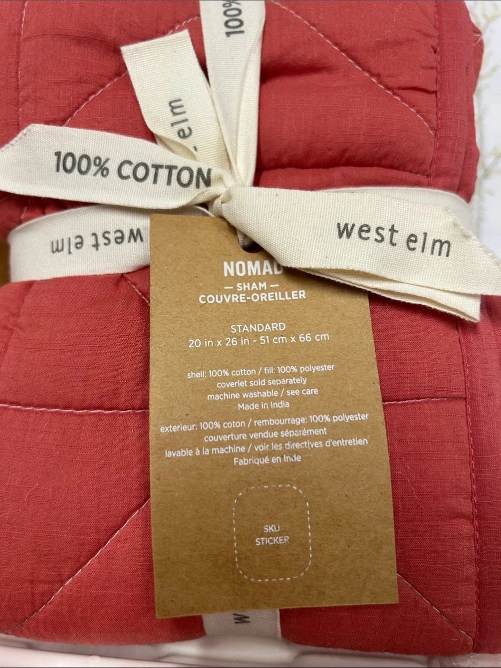 West Elm Warm Red Quilted Cotton Pillow Shams - Pair 20x26